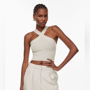 Aritzia Sculpt Knit Ribbed Top - Matte Pearl